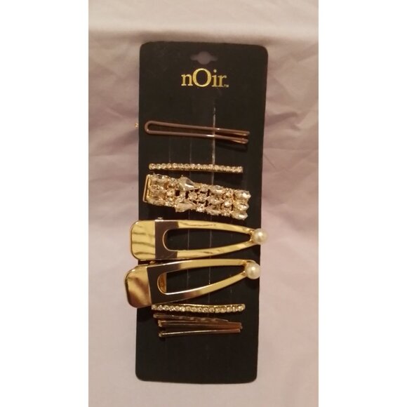 nOir Hair Clip Barrette Bobby Pin Set Piece Assorted Styles Gold & Rhinestone - Picture 1 of 3